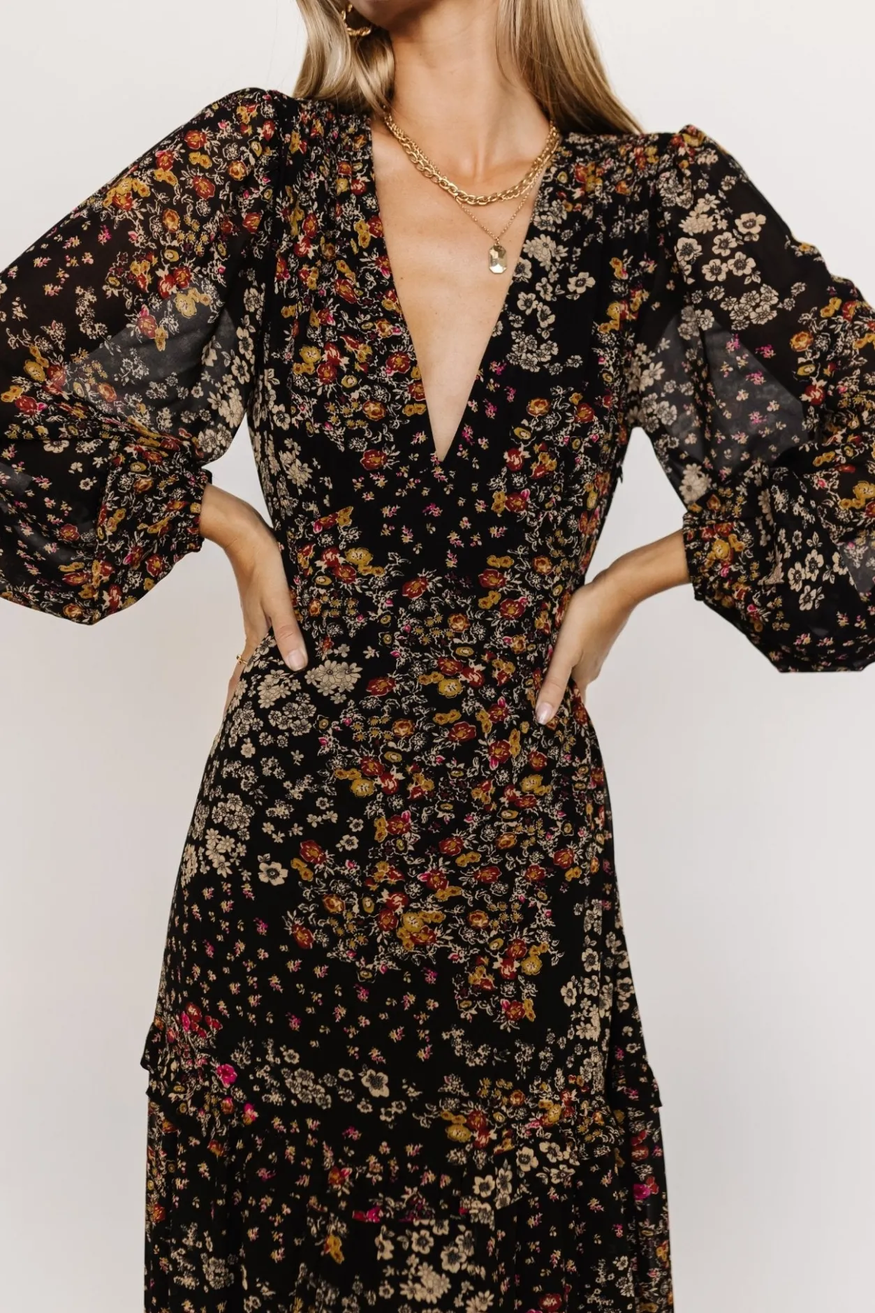 Online Baltic Born Bowman Deep V Maxi Dress | Black Multi BlackMulti