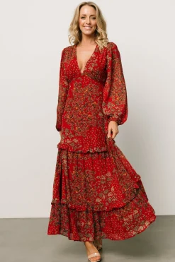 Discount Baltic Born Bowman Deep V Maxi Dress | Red Multi RedMulti