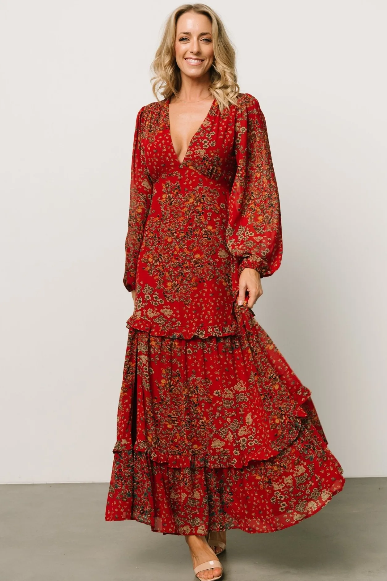 Discount Baltic Born Bowman Deep V Maxi Dress | Red Multi RedMulti