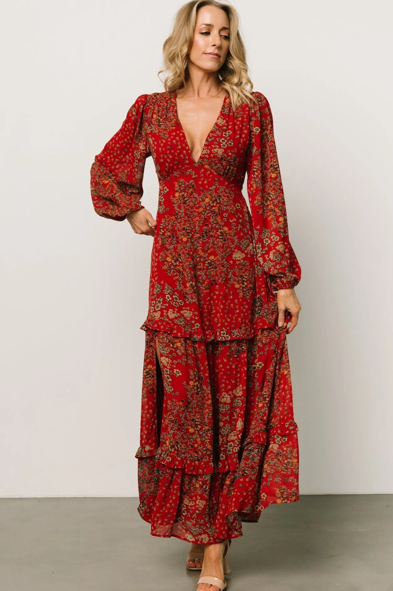 Discount Baltic Born Bowman Deep V Maxi Dress | Red Multi RedMulti