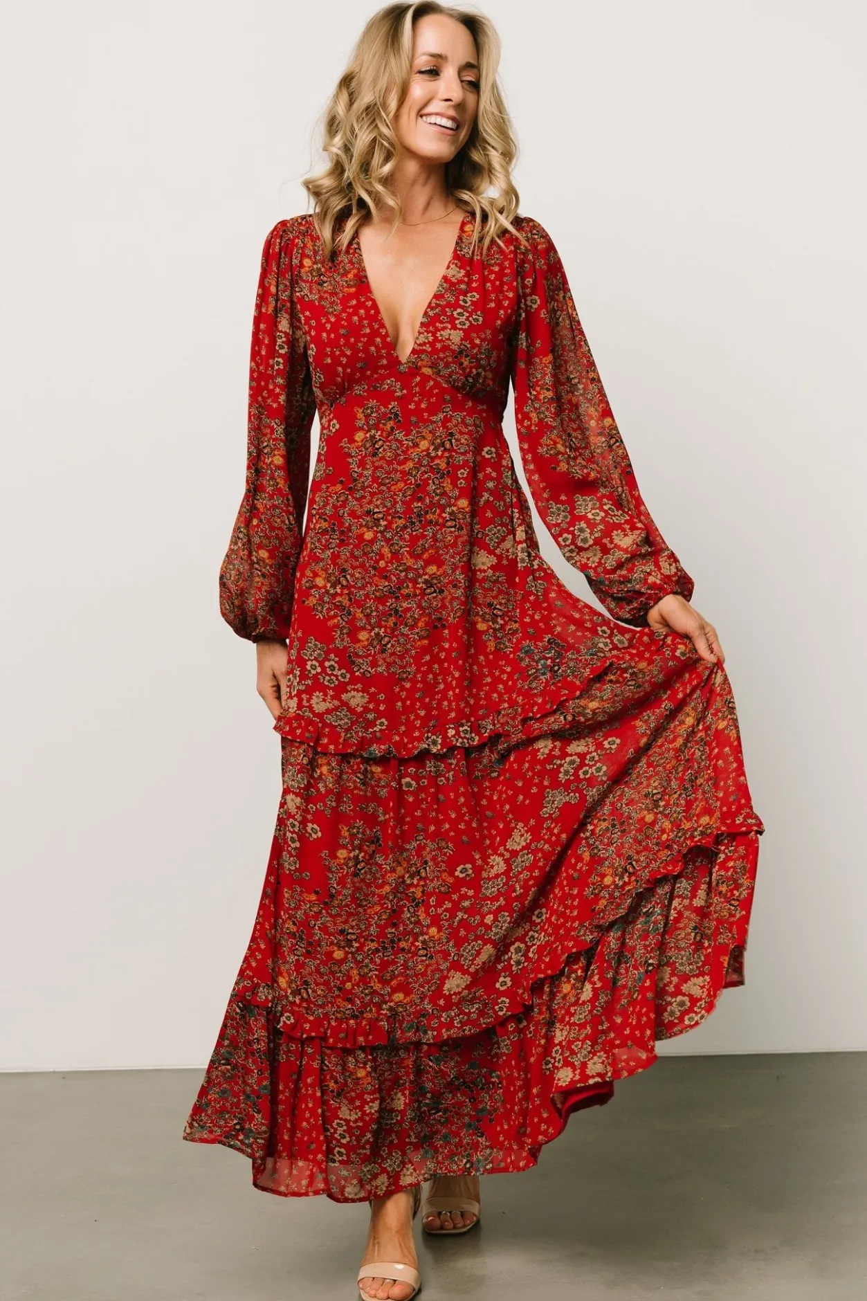Discount Baltic Born Bowman Deep V Maxi Dress | Red Multi RedMulti