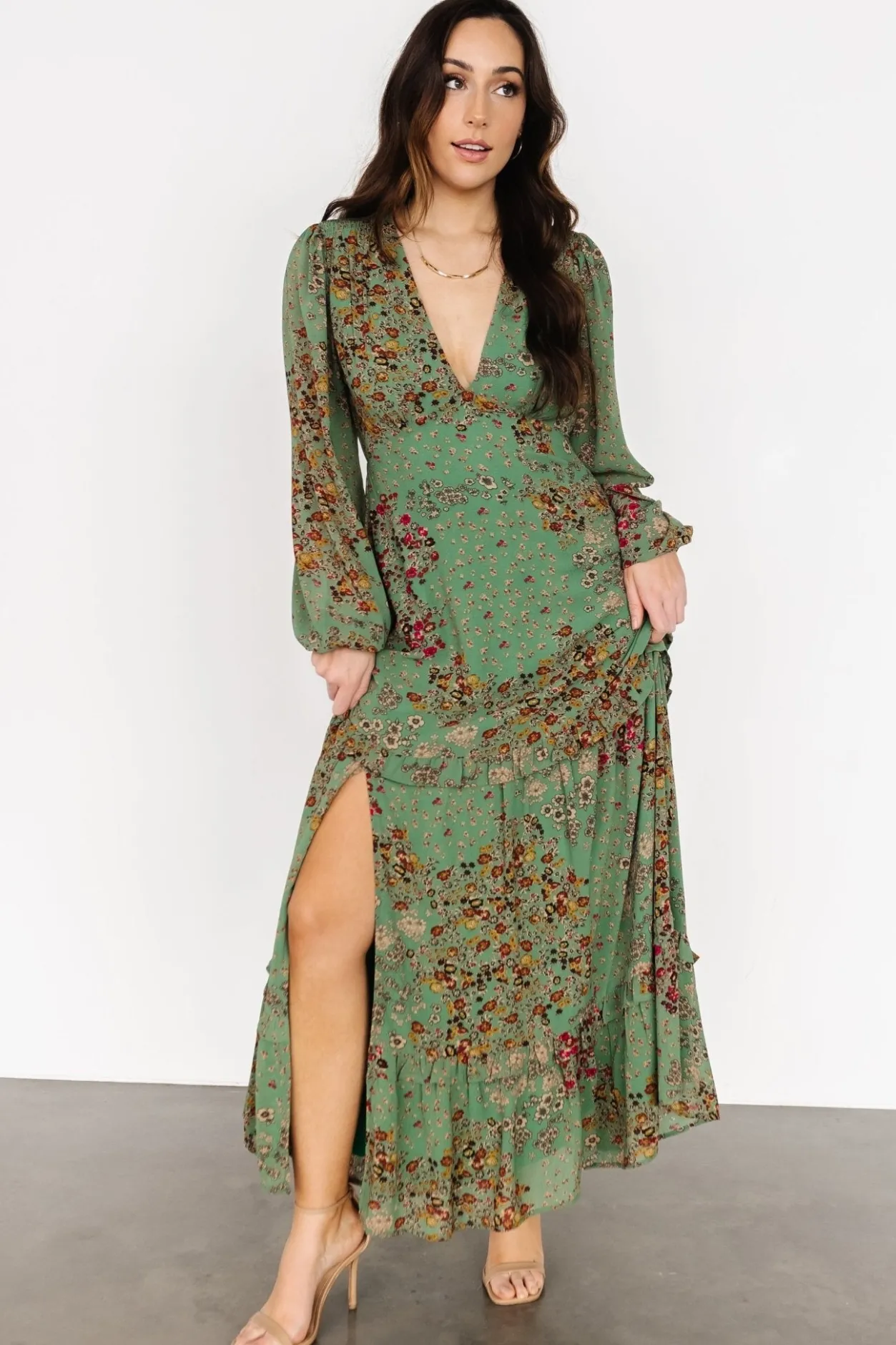 Hot Baltic Born Bowman Deep V Maxi Dress | Green Multi GreenMulti