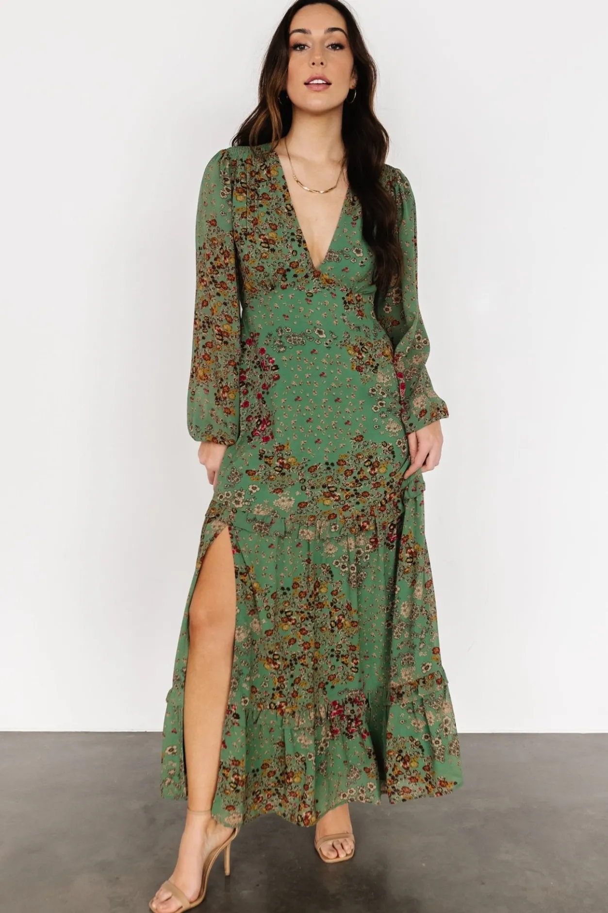 Hot Baltic Born Bowman Deep V Maxi Dress | Green Multi GreenMulti