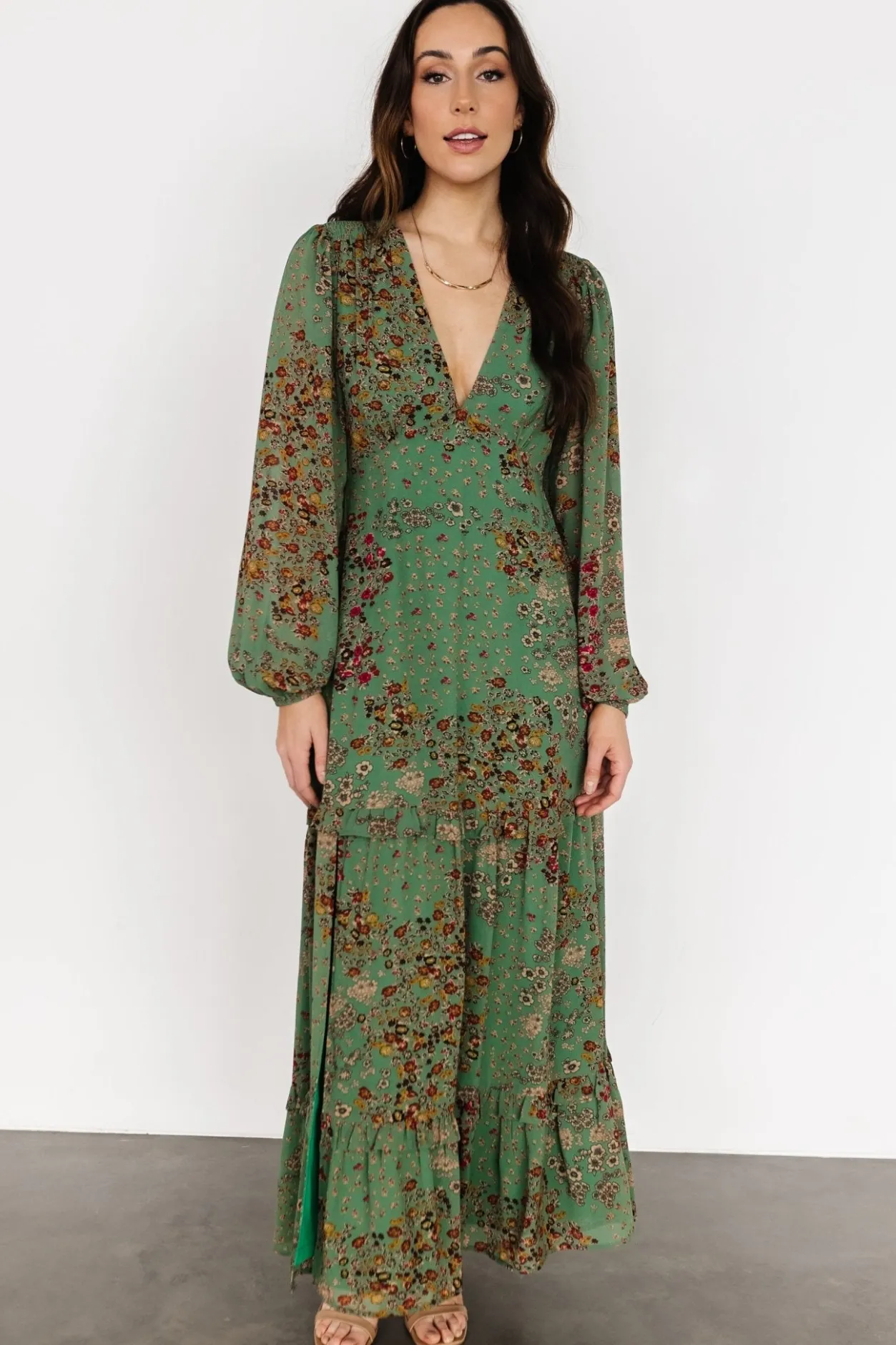 Hot Baltic Born Bowman Deep V Maxi Dress | Green Multi GreenMulti