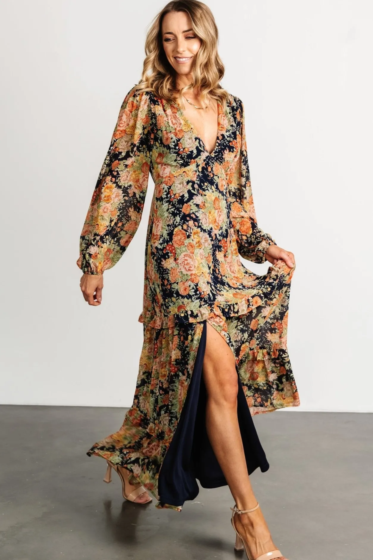 Discount Baltic Born Bowman Deep V Maxi Dress | Navy Floral NavyFloral