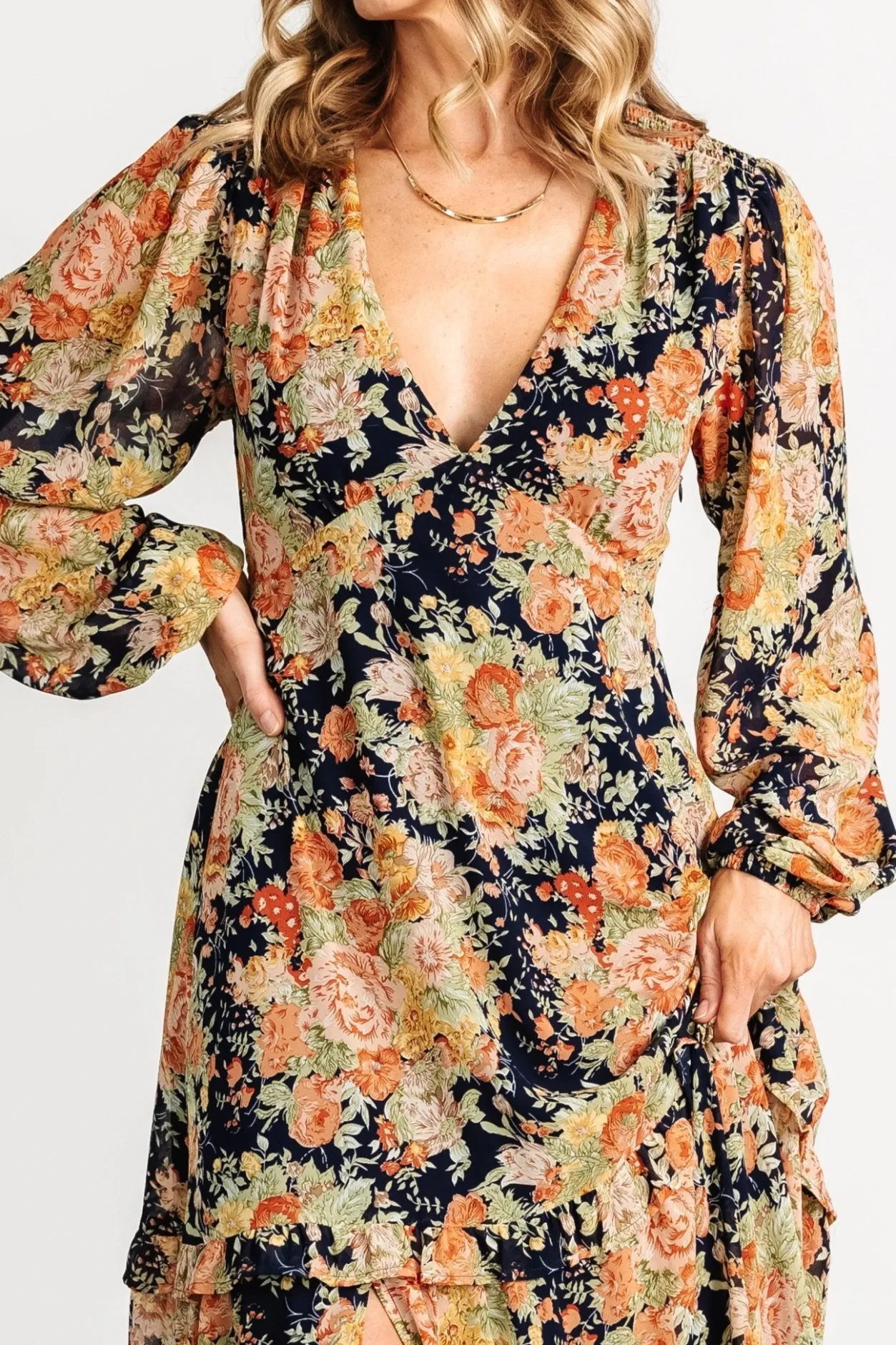Discount Baltic Born Bowman Deep V Maxi Dress | Navy Floral NavyFloral