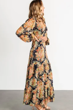 Discount Baltic Born Bowman Deep V Maxi Dress | Navy Floral NavyFloral