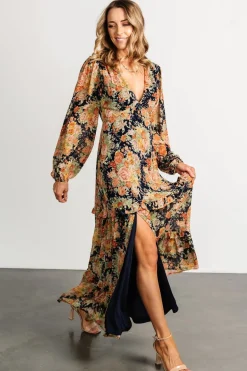 Discount Baltic Born Bowman Deep V Maxi Dress | Navy Floral NavyFloral