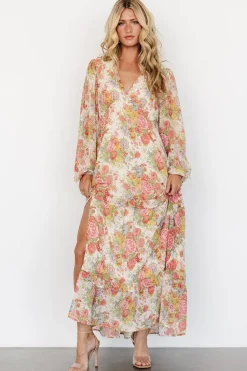 Hot Baltic Born Bowman Deep V Maxi Dress | Cream Multi Floral CreamMultiFloral