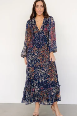Outlet Baltic Born Bowman Deep V Maxi Dress | Dark Blue Multi DarkBlueMulti