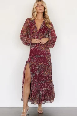 Discount Baltic Born Bowman Deep V Maxi Dress | Burgundy Multi BurgundyMulti
