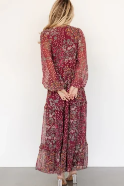 Discount Baltic Born Bowman Deep V Maxi Dress | Burgundy Multi BurgundyMulti