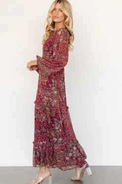 Discount Baltic Born Bowman Deep V Maxi Dress | Burgundy Multi BurgundyMulti