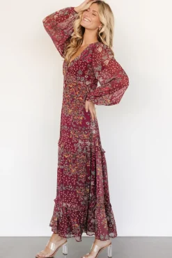 Discount Baltic Born Bowman Deep V Maxi Dress | Burgundy Multi BurgundyMulti