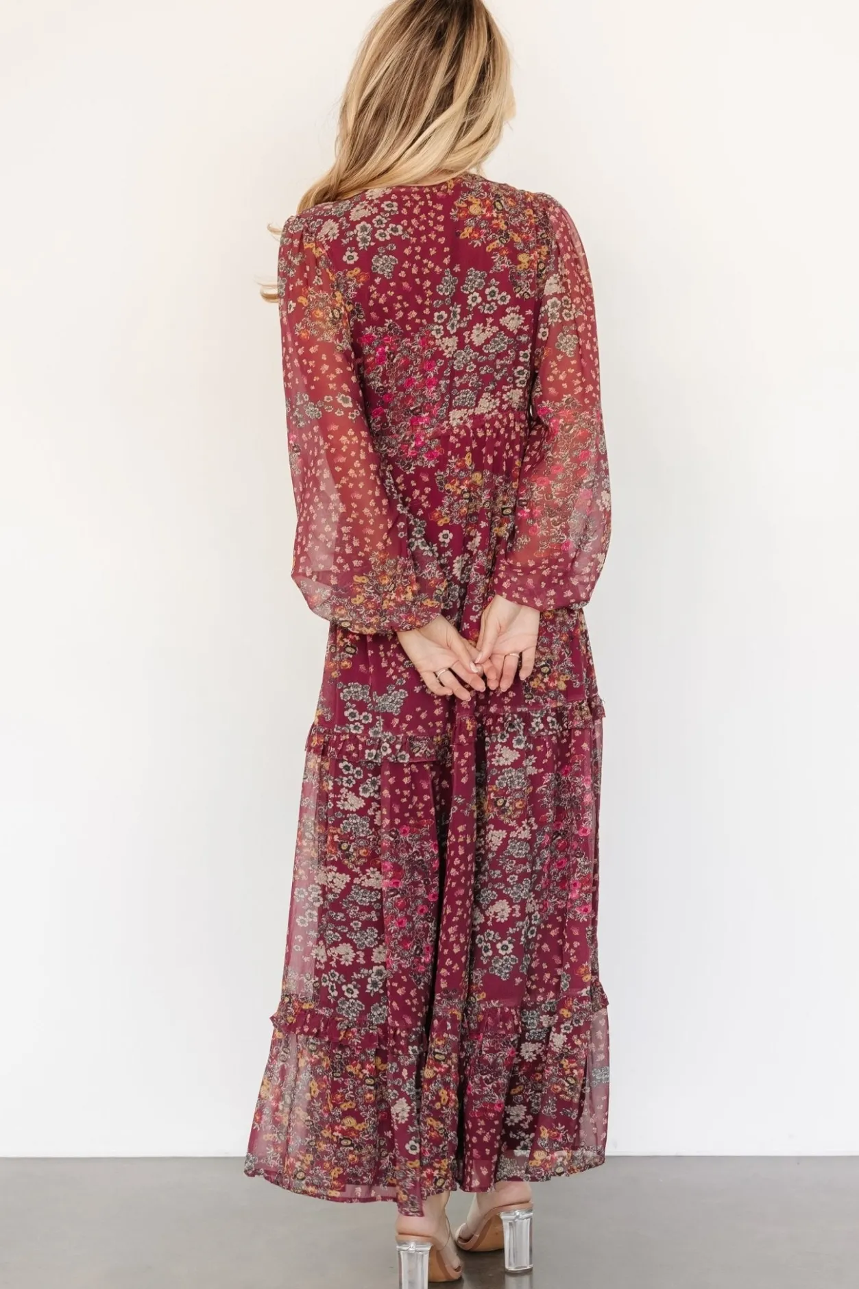 Discount Baltic Born Bowman Deep V Maxi Dress | Burgundy Multi BurgundyMulti