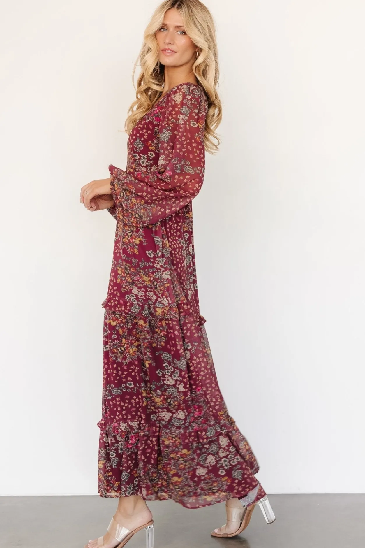 Discount Baltic Born Bowman Deep V Maxi Dress | Burgundy Multi BurgundyMulti