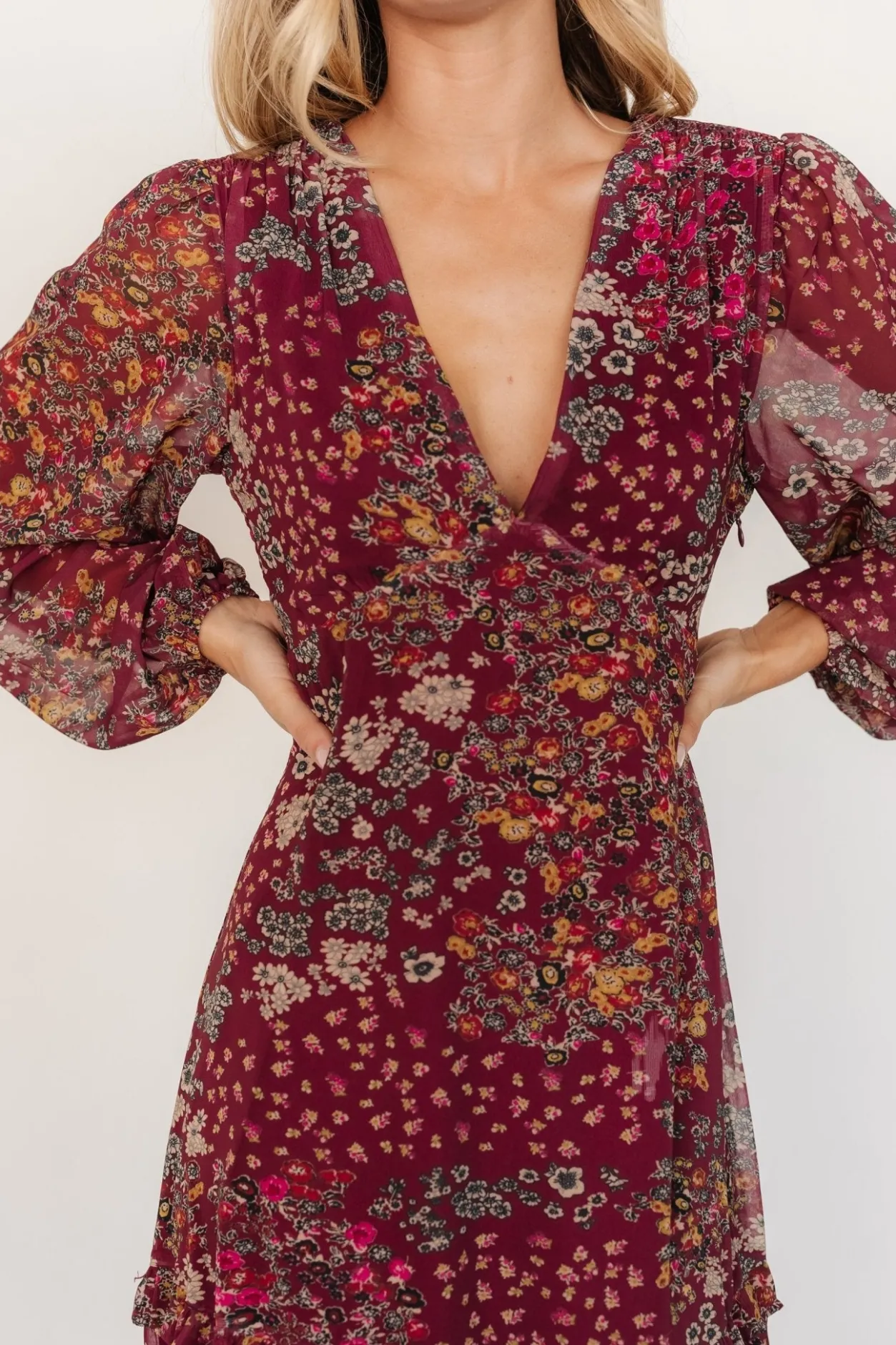 Discount Baltic Born Bowman Deep V Maxi Dress | Burgundy Multi BurgundyMulti