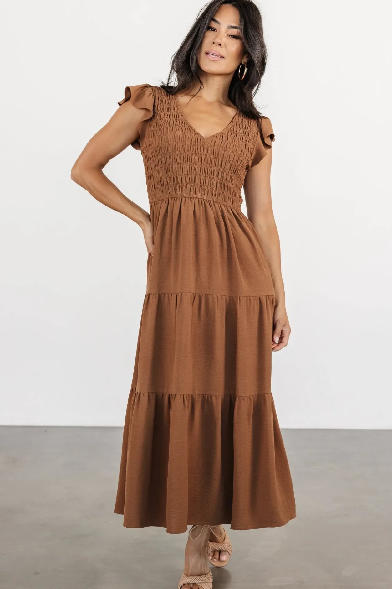 Sale Baltic Born Brandie Smocked Midi Dress | Brown