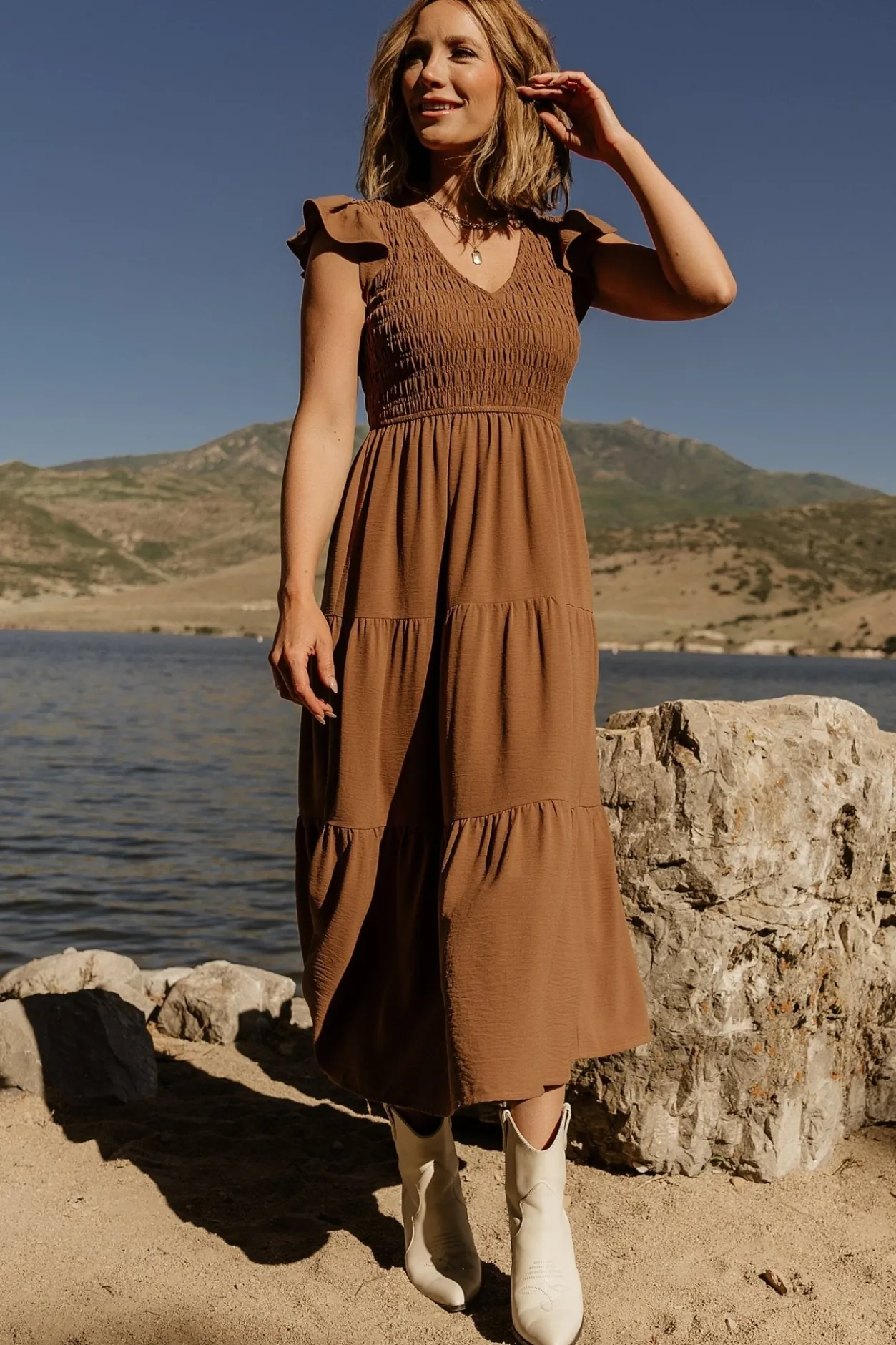 Sale Baltic Born Brandie Smocked Midi Dress | Brown