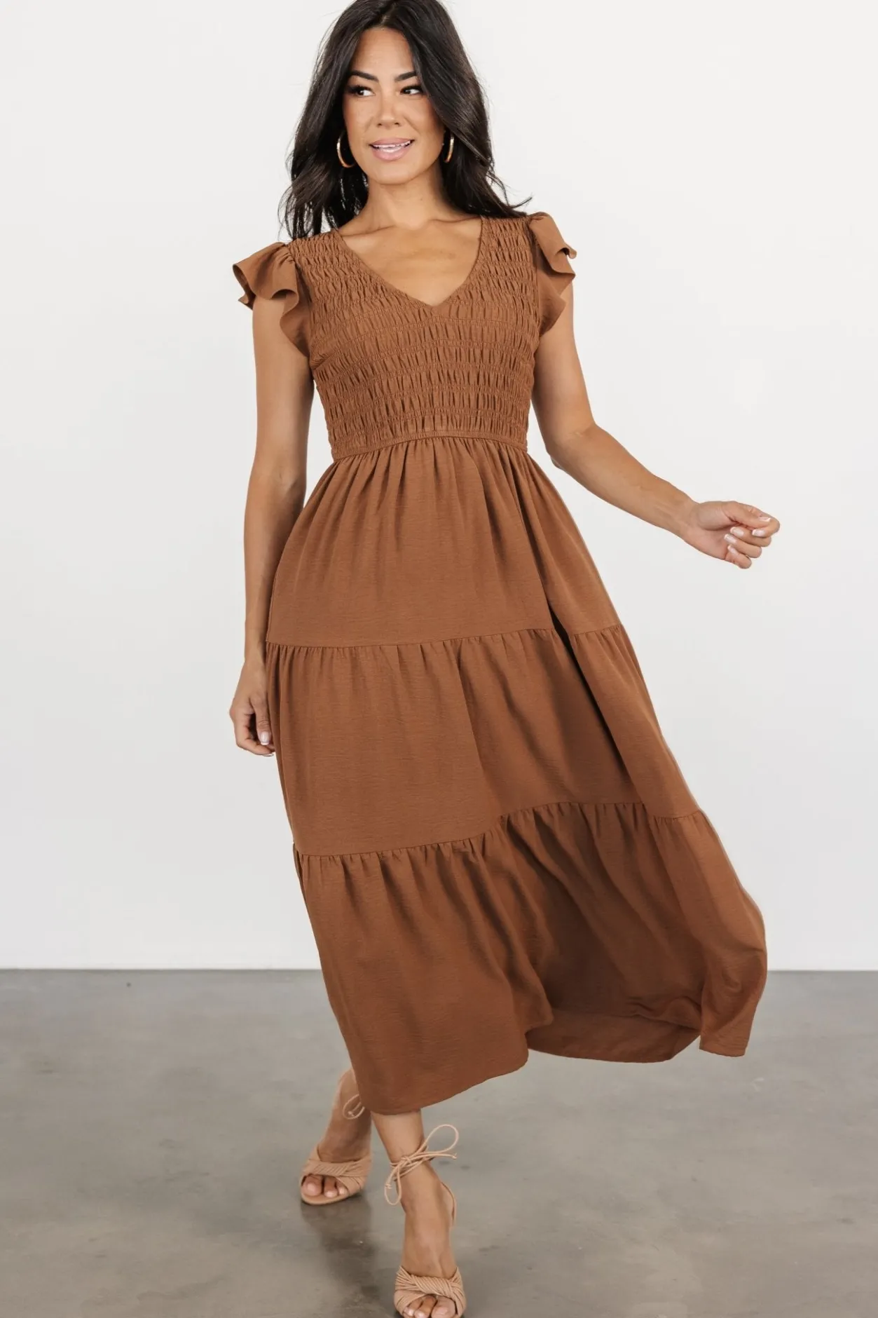 Sale Baltic Born Brandie Smocked Midi Dress | Brown