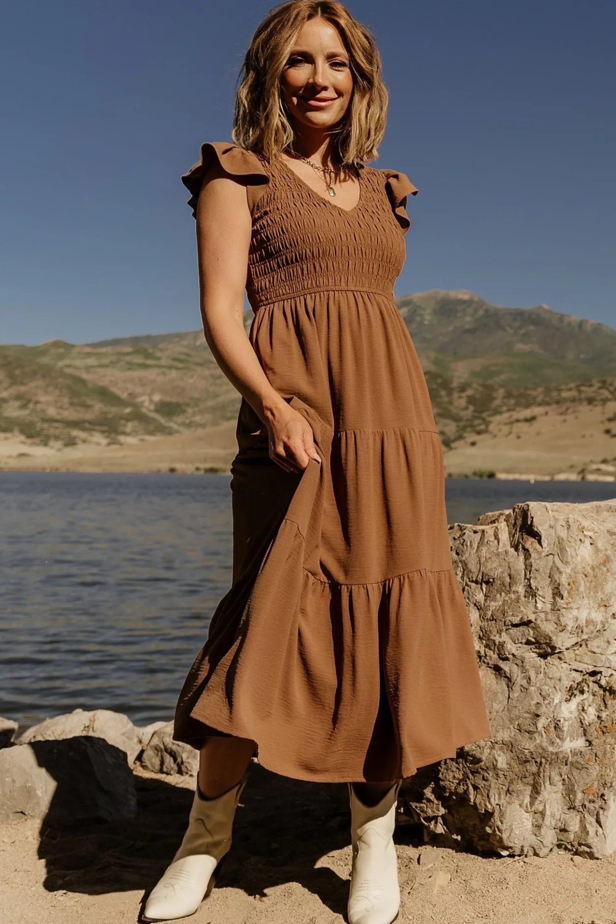 Sale Baltic Born Brandie Smocked Midi Dress | Brown