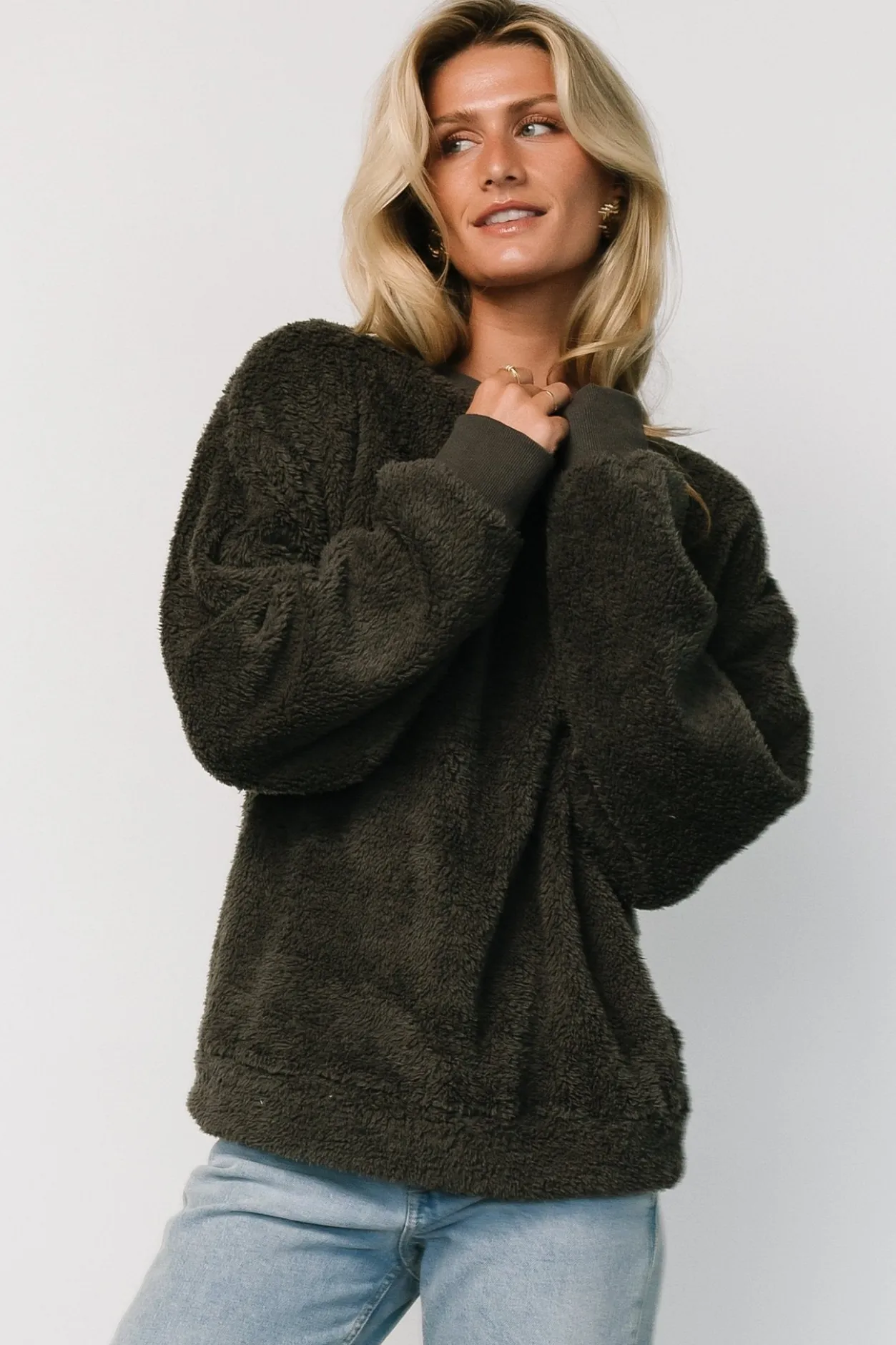 Sale Baltic Born Brina Teddy Crewneck | Charcoal Gray CharcoalGray