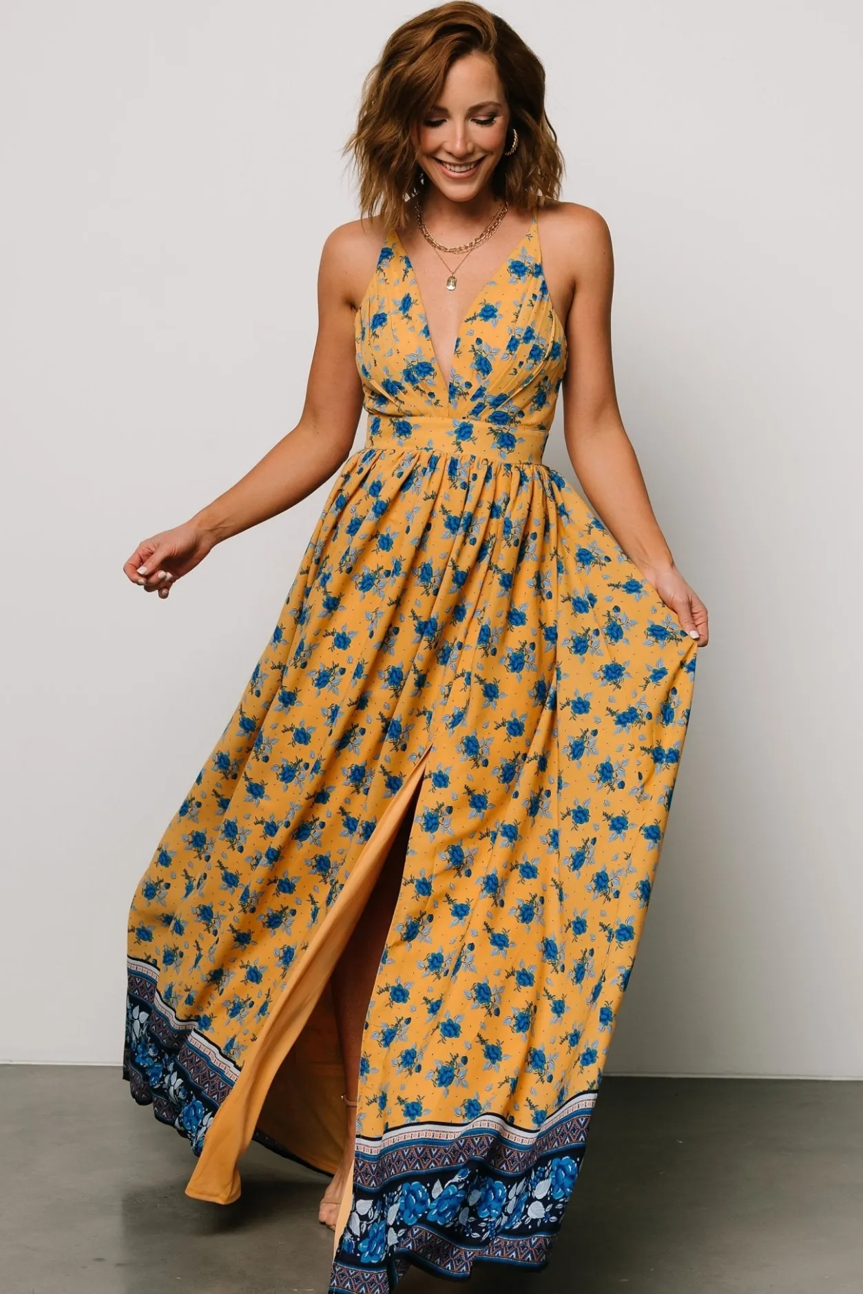 New Baltic Born Brylee Maxi Dress | Mustard + Navy Mustard+Navy