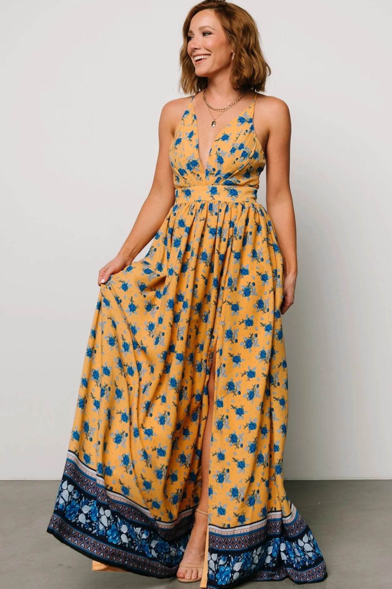 New Baltic Born Brylee Maxi Dress | Mustard + Navy Mustard+Navy