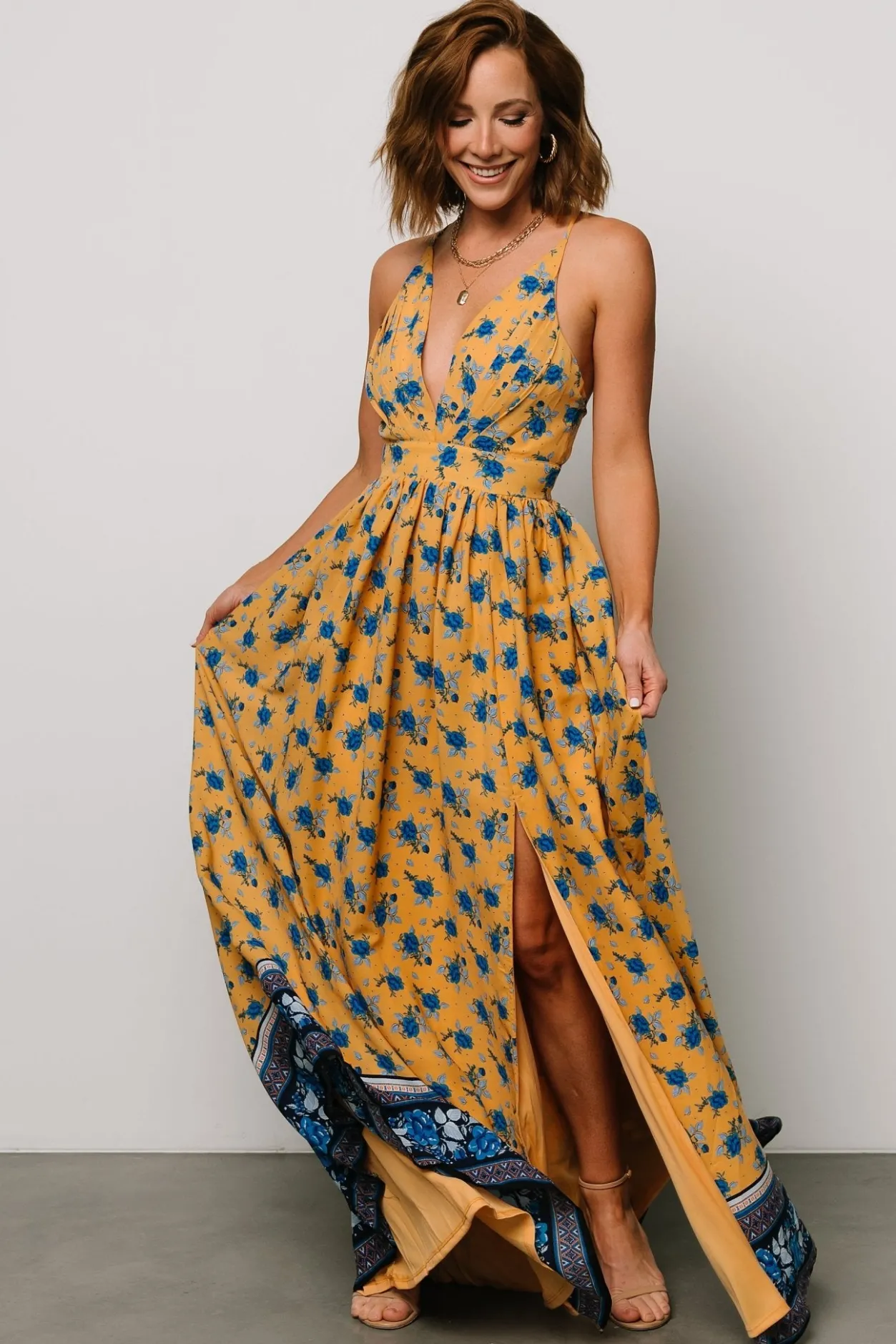 New Baltic Born Brylee Maxi Dress | Mustard + Navy Mustard+Navy