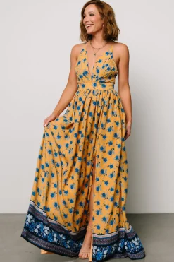 New Baltic Born Brylee Maxi Dress | Mustard + Navy Mustard+Navy