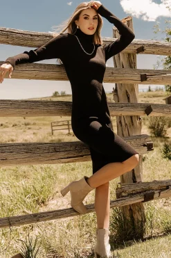 Hot Baltic Born Caldwell Ribbed Turtleneck Midi Dress | Black