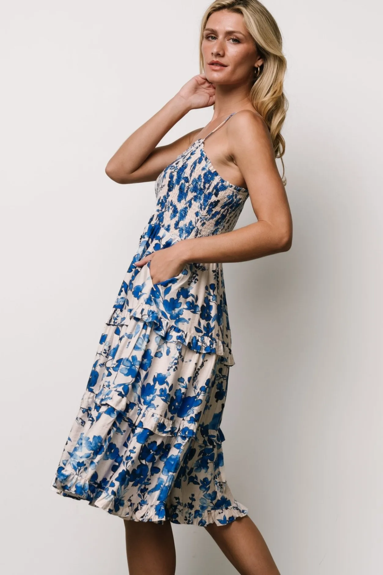 Discount Baltic Born Calina Midi Dress | Ivory + Blue Floral Ivory+BlueFloral