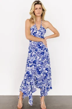 New Baltic Born Camila Halter Maxi Dress | Blue + Ivory Blue+Ivory