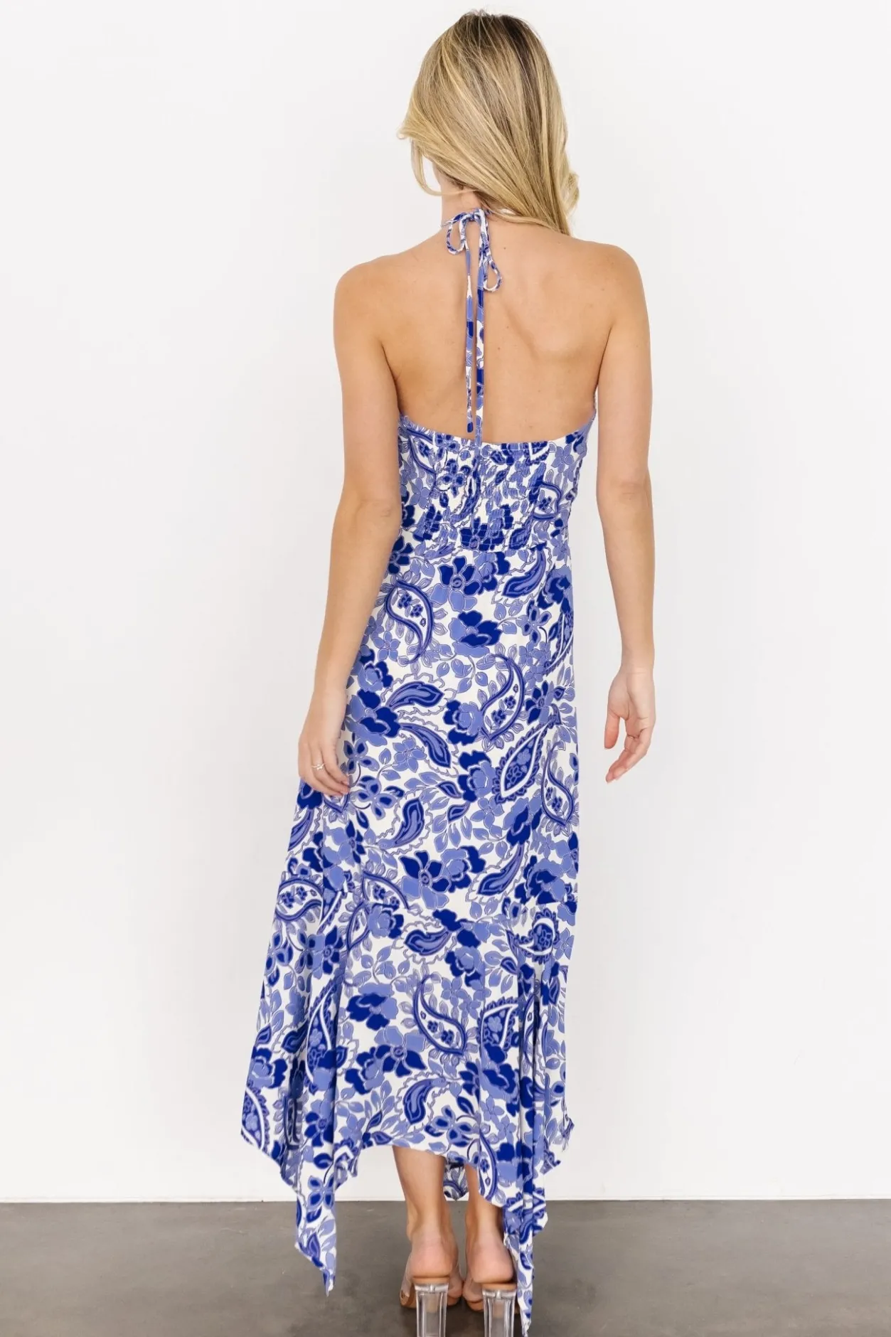 New Baltic Born Camila Halter Maxi Dress | Blue + Ivory Blue+Ivory