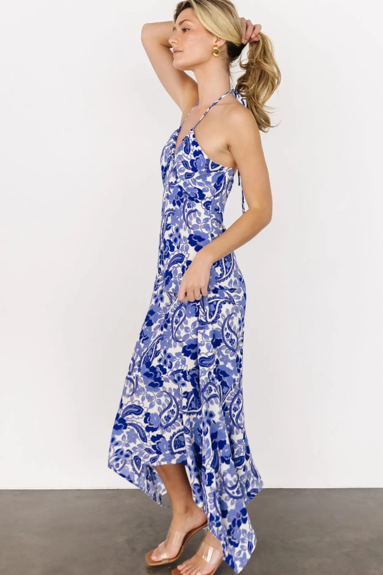New Baltic Born Camila Halter Maxi Dress | Blue + Ivory Blue+Ivory