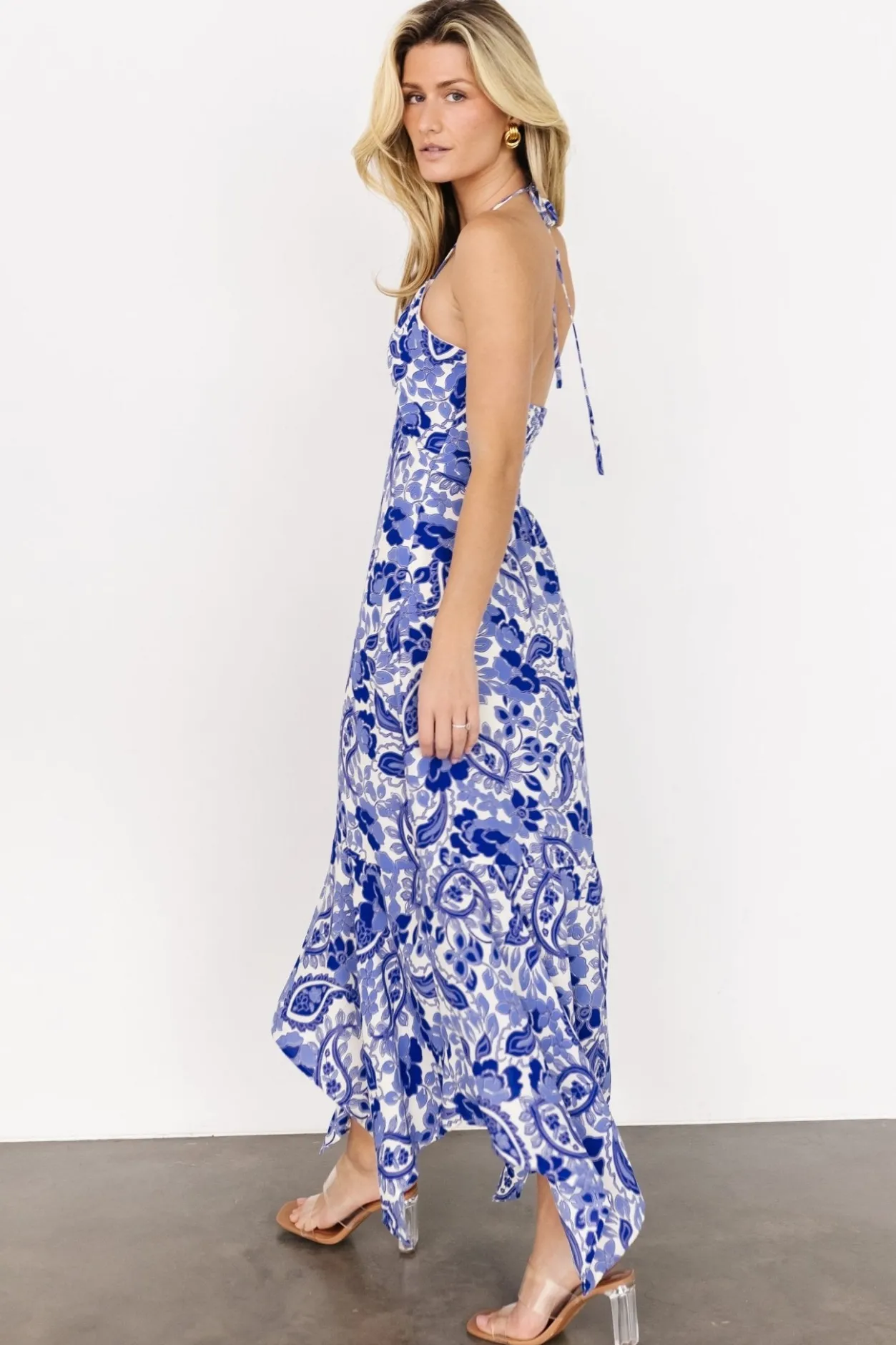 New Baltic Born Camila Halter Maxi Dress | Blue + Ivory Blue+Ivory