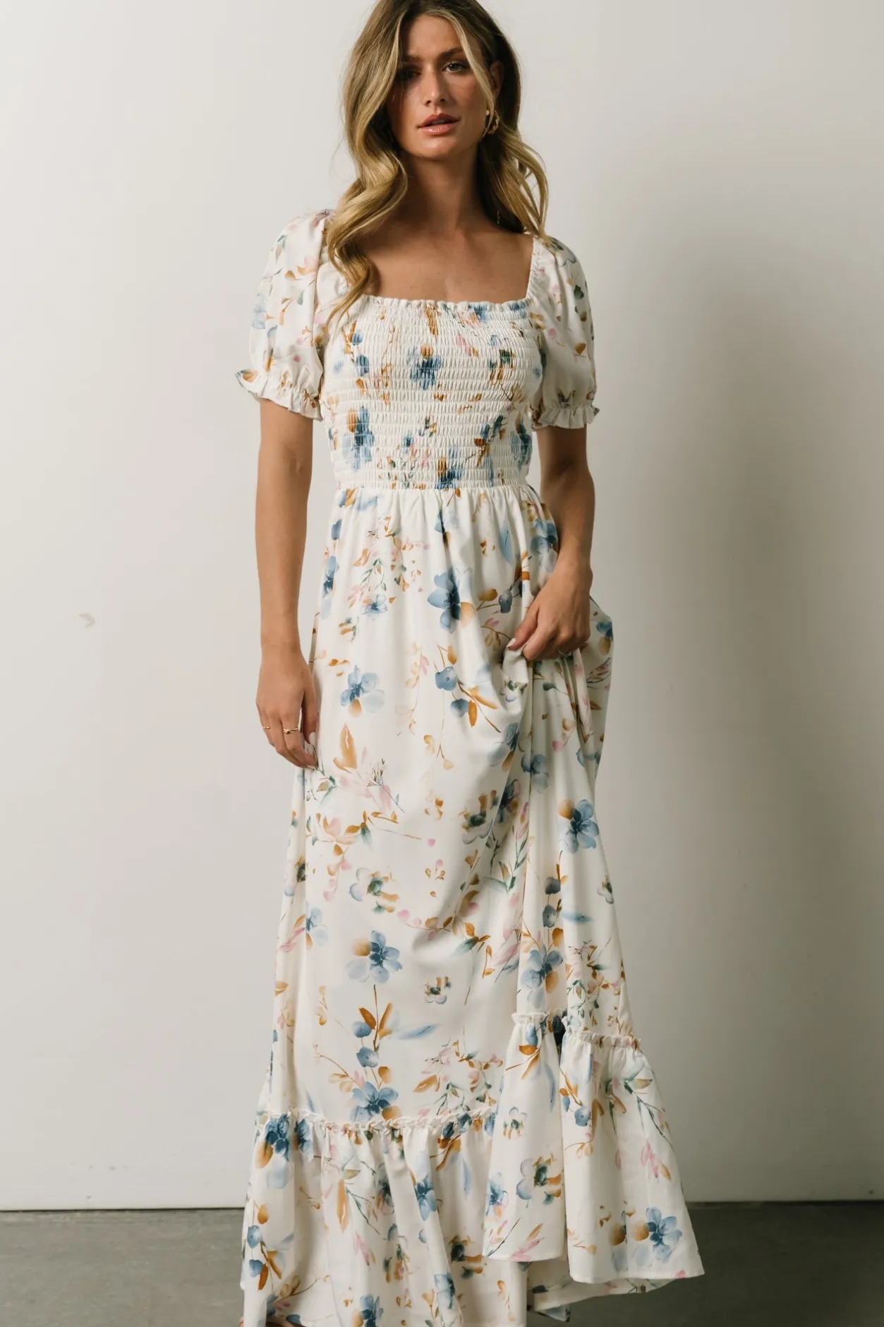 Clearance Baltic Born Capri Smocked Maxi Dress | White Multi Print WhiteMultiPrint