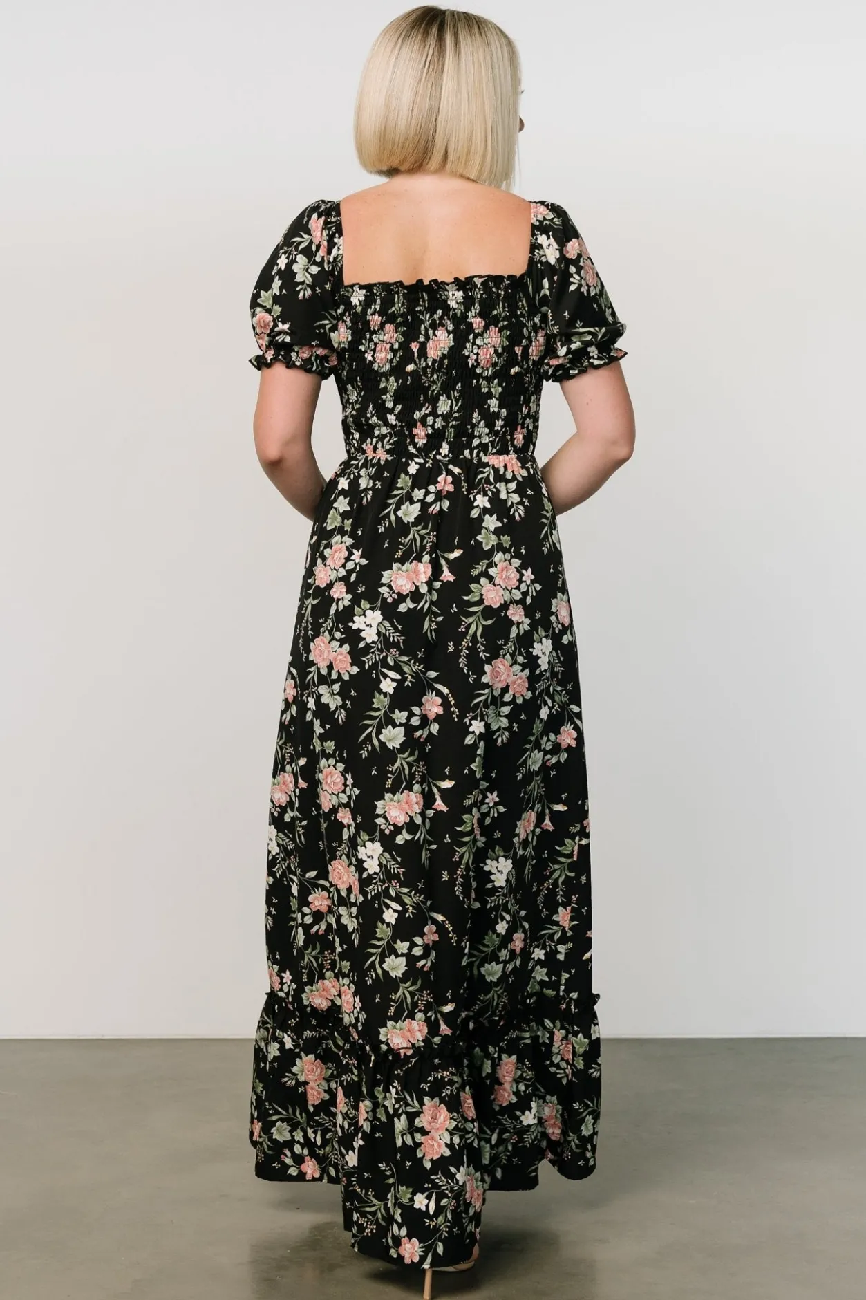 Best Baltic Born Capri Smocked Maxi Dress | Black Garden Floral BlackGardenFloral