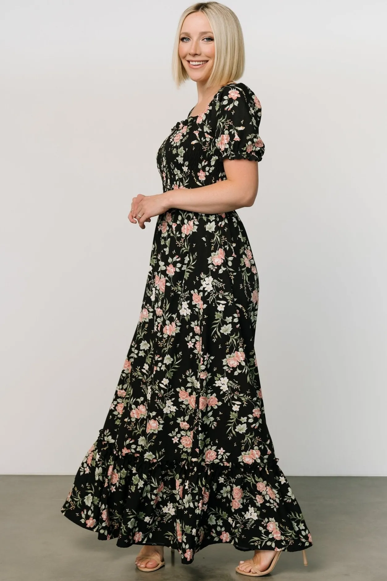 Best Baltic Born Capri Smocked Maxi Dress | Black Garden Floral BlackGardenFloral