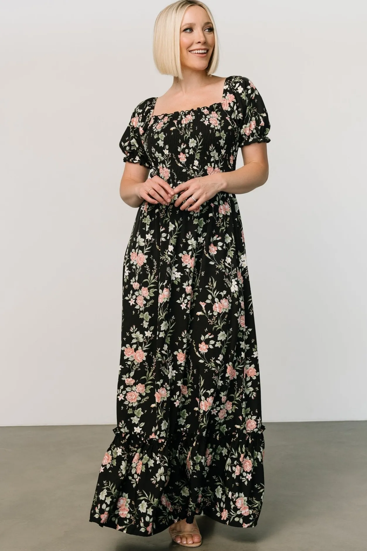 Best Baltic Born Capri Smocked Maxi Dress | Black Garden Floral BlackGardenFloral