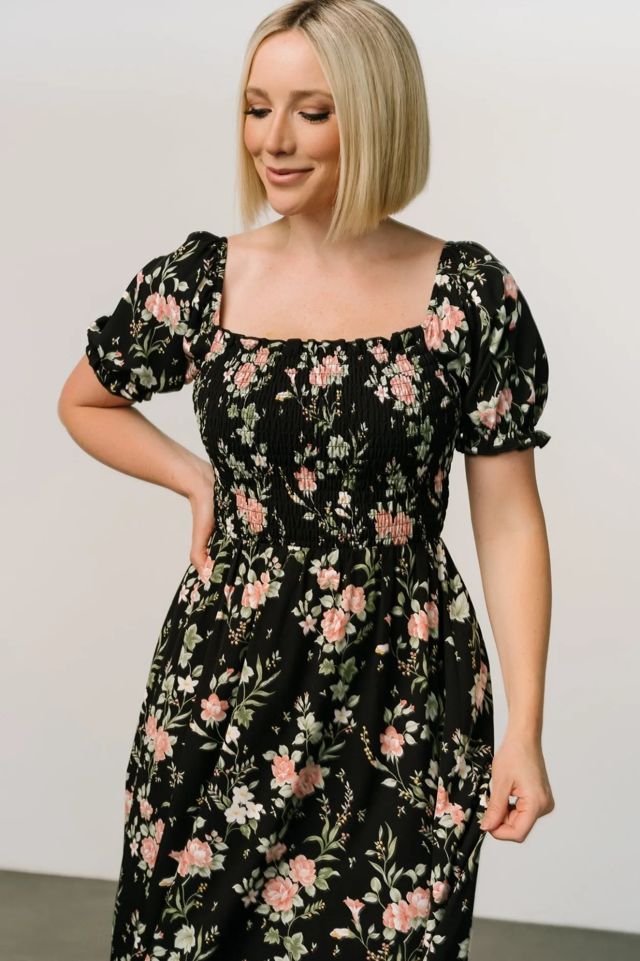 Best Baltic Born Capri Smocked Maxi Dress | Black Garden Floral BlackGardenFloral