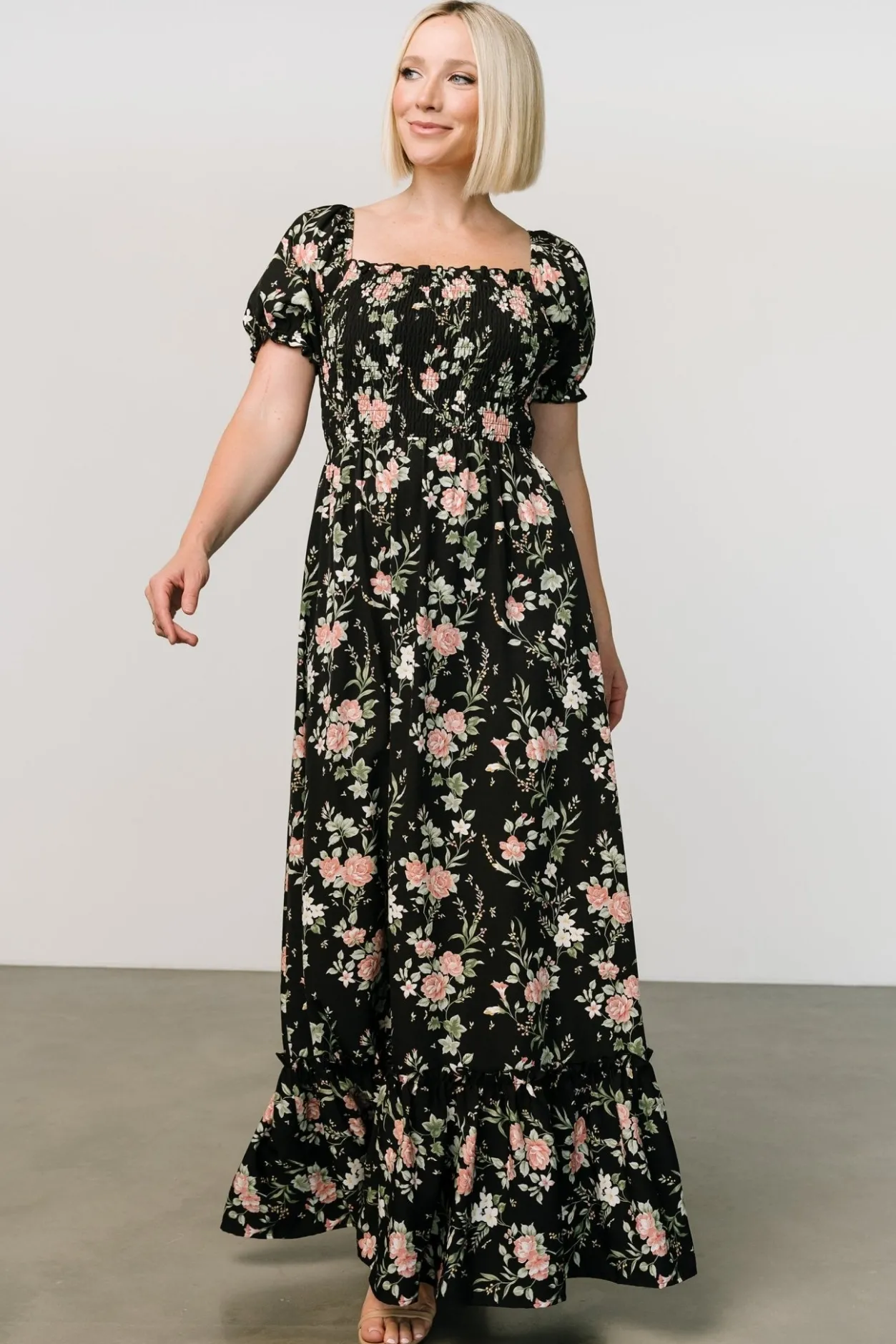 Best Baltic Born Capri Smocked Maxi Dress | Black Garden Floral BlackGardenFloral