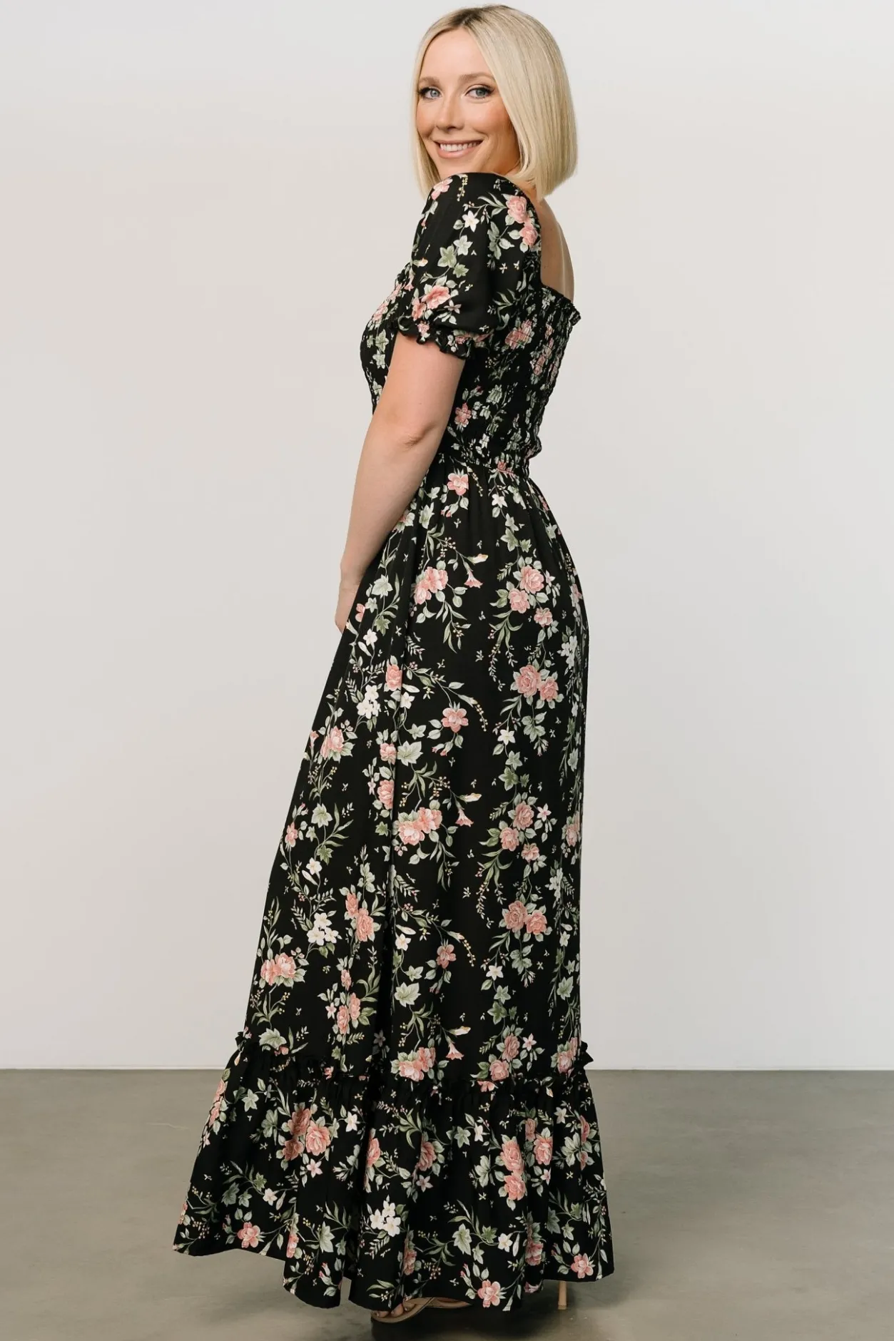 Best Baltic Born Capri Smocked Maxi Dress | Black Garden Floral BlackGardenFloral