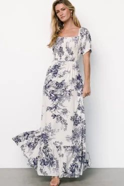 Discount Baltic Born Capri Smocked Maxi Dress | Ivory + Blue Floral Ivory+BlueFloral