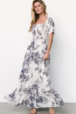 Discount Baltic Born Capri Smocked Maxi Dress | Ivory + Blue Floral Ivory+BlueFloral