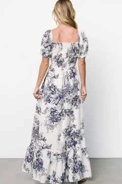 Discount Baltic Born Capri Smocked Maxi Dress | Ivory + Blue Floral Ivory+BlueFloral