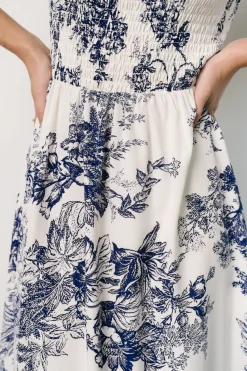 Discount Baltic Born Capri Smocked Maxi Dress | Ivory + Blue Floral Ivory+BlueFloral