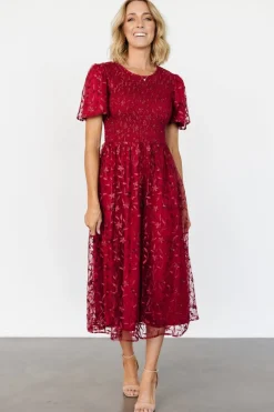 Hot Baltic Born Cara Embroidered Midi Dress | Ruby