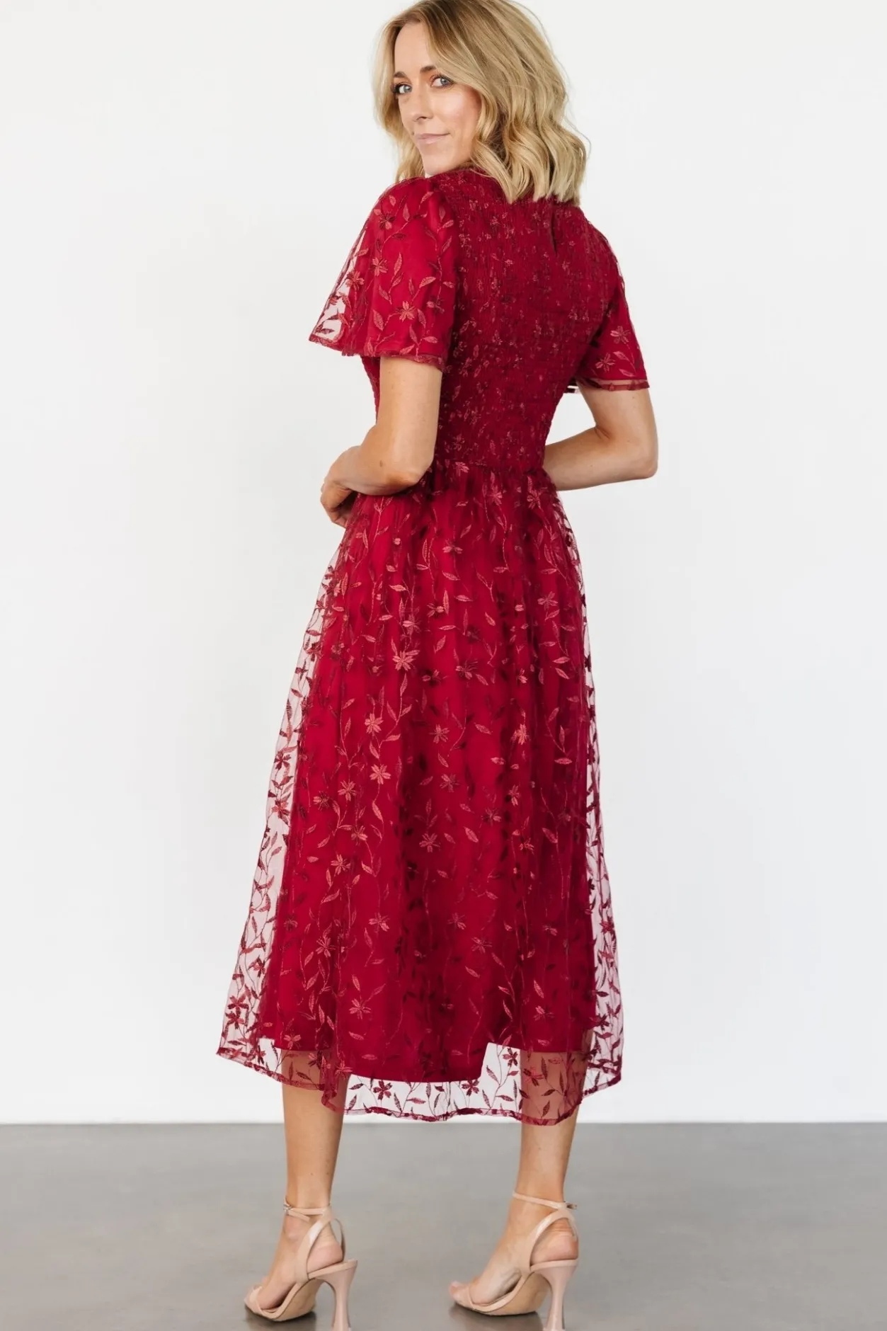 Hot Baltic Born Cara Embroidered Midi Dress | Ruby
