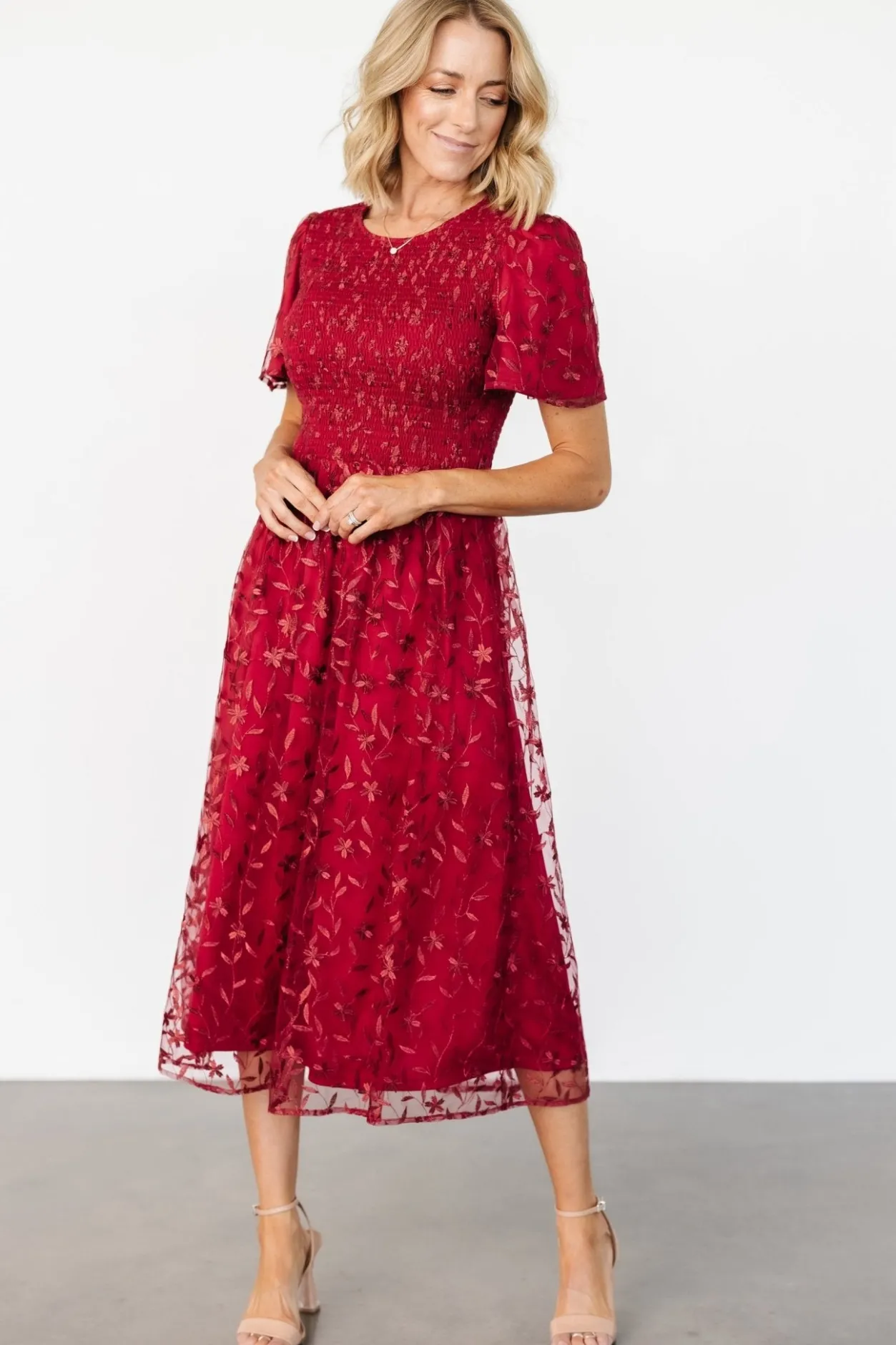 Hot Baltic Born Cara Embroidered Midi Dress | Ruby